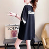 韓国系 猫柄 POLOネック ロング プリントTシャツ ゆったり半袖 ＜U-2894＞