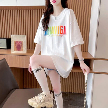 スタイリッシュ ラウンドネック 一目惚れ アルファベット Tシャツ カットソー＜U-2888＞