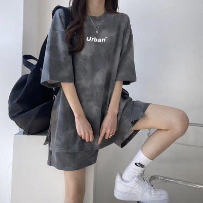 売り切れ必至 絞り染め カジュアル モーダル 半袖Ｔシャツⅹパンツセット全4色 <U-8681>