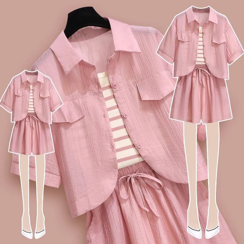 定番シンプル 紫外線対策 上品 全3色 シャツ+パンツセット ＜U-8655＞