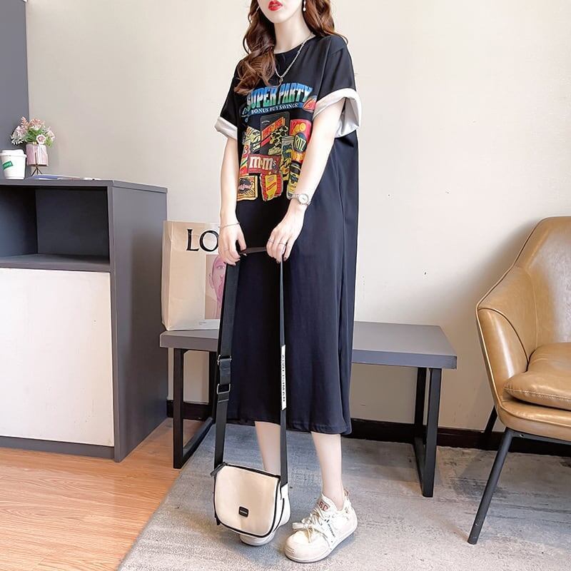 スタイリッシュ プリント 一目惚れ Tシャツ カットソー ワンピース＜U-3575＞