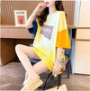 遊び心溢れるキュートなデザインのレディースゆったり半袖Tシャツ<U-2855>