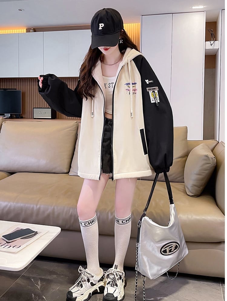 絶対欲しい スタイルアップ 定番シンプル 切り替え 2色選択 パーカー トップス＜U-9702＞