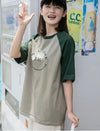 カラーマッチング スマイル ラグランTシャツ アルファベットプリント半袖 ＜U-2972＞