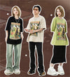 アメリカンレトロ絵画ウサギ半袖Tシャツカップル男女同スタイル<U-2910>