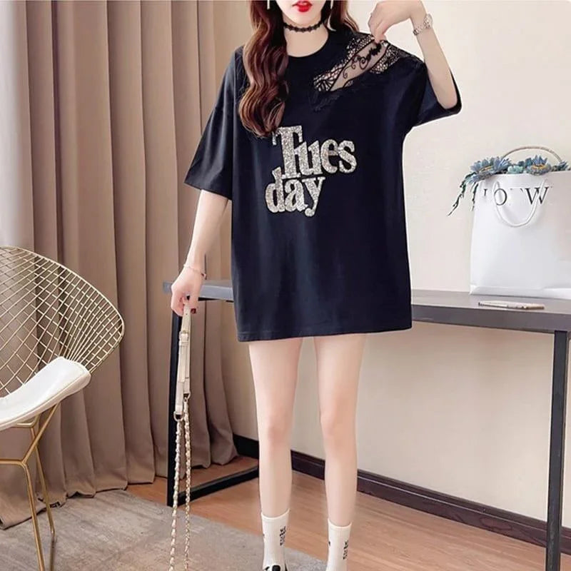 清純甘くて女子力UP ラウンドネック 一目惚れ 3色選択可 Tシャツ カットソー＜U-2950＞