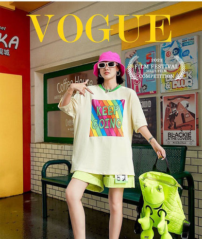 話題沸騰中 都市ファッショ オシャレ デザイン  ゆったり プリント 半袖Tシャツ＜isf-9171＞