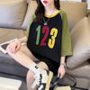 絶対欲しい カラーマッチング 数字刺? ロング Tシャツ ゆったり 半袖 ＜U-2896＞