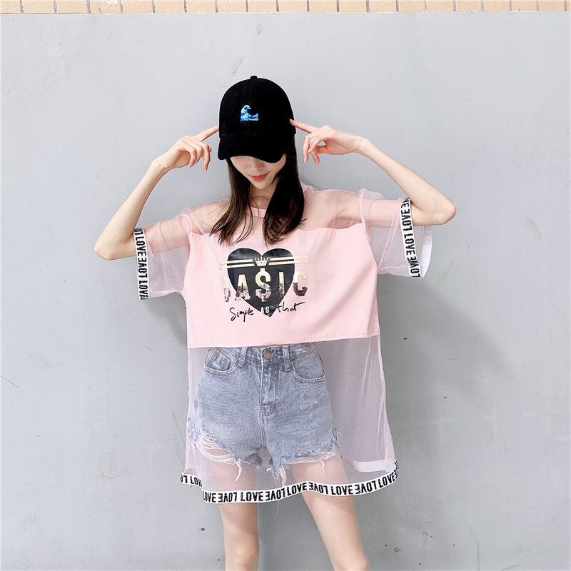 売り切れ必至 レイヤード風 個性派 チュール ゆったり半袖 Tシャツ全4色 ＜U-8157＞