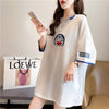 韓国系 ドロップショルダー 刺? レイヤードTシャツ ゆったり半袖 ＜U-3053＞