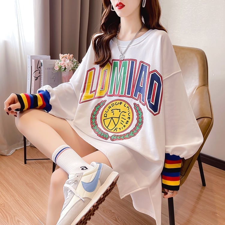 着?せ グラフィックプリント 虹色 ロング長袖Tシャツ 三色トップス＜U-4107＞