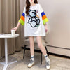 超人気商品 カラーマッチング ベアー柄 切り替え プリント ロング Tシャツ ゆったりワンピース ＜U-4024＞