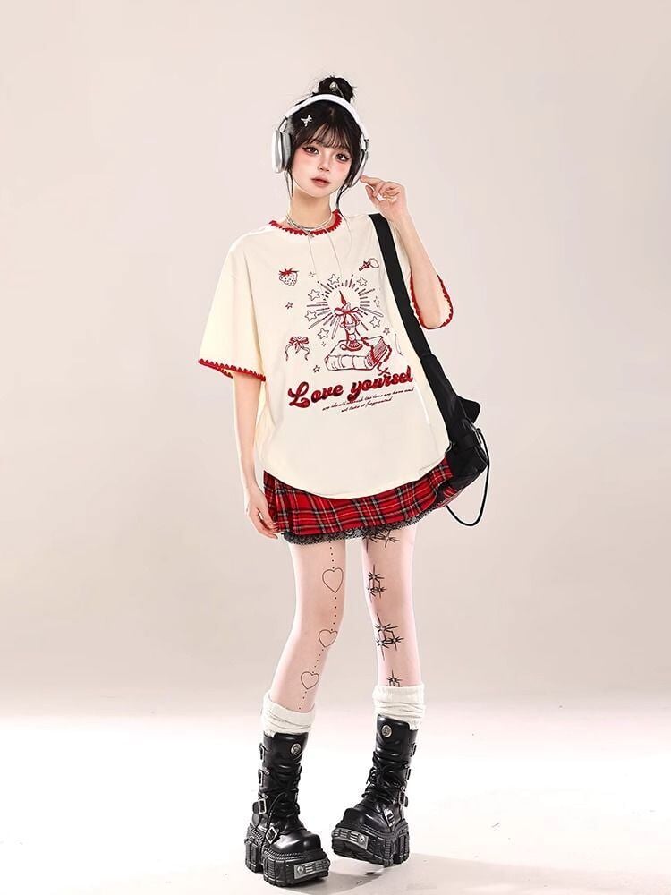 大人可愛い 早い者勝ち 絶対流行 カジュアル 2色選択 Tシャツ<U-11108>