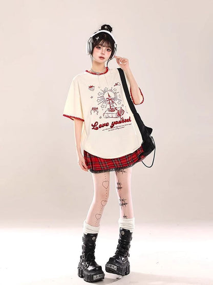 大人可愛い 早い者勝ち 絶対流行 カジュアル 2色選択 Tシャツ<U-11108>