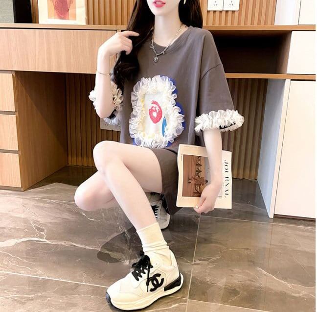 新作 好感度満載 個性的なデザイン ラウンドネック Tシャツ カットソー＜U-8405＞