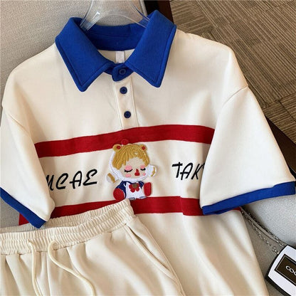 数量限定 プリント切り替え カジュアル 半袖Ｔシャツⅹパンツセット全2色 <U-8665>