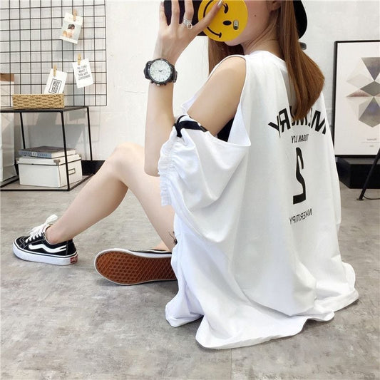 絶対欲しい ゆったり デザイン性抜群 ダブルプリント 2色半袖Tシャツ＜U-9087＞