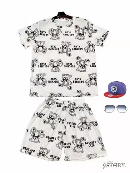 好感度UP カジュアル 夏に嬉しい機能付き 半袖Ｔシャツⅹパンツセット全4色<U-11628>