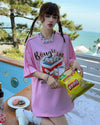 着せ ゆったり ビッグロゴ ロングTシャツ 半袖 ワンピース<U-4859>