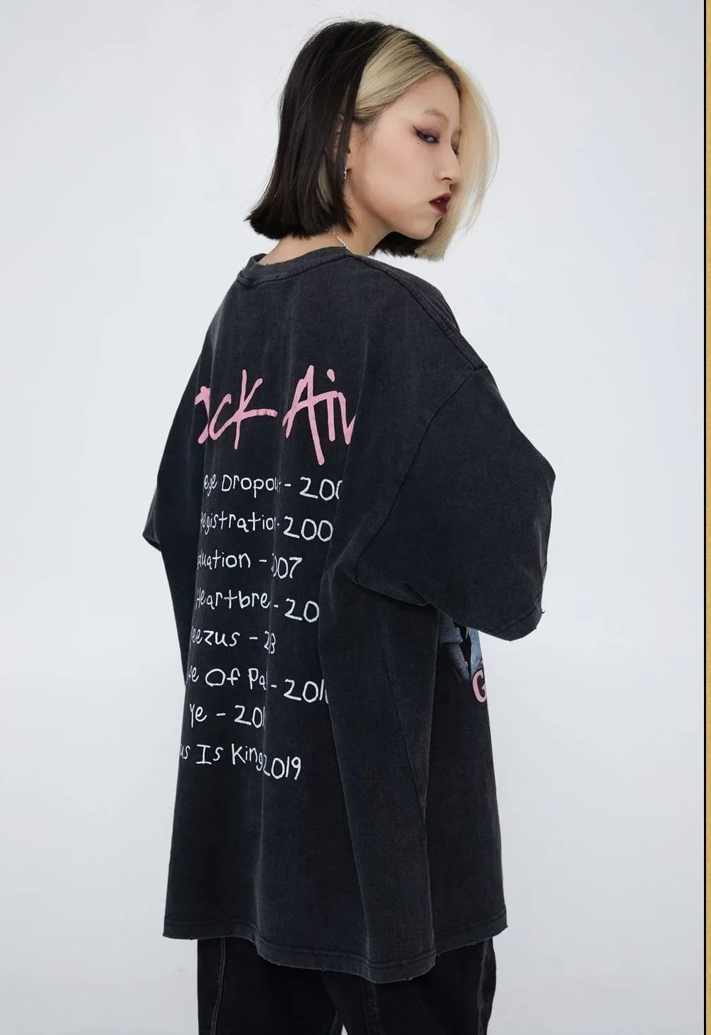 見逃し厳禁 ファッション ストリート系 ヴィンテージ加工 プリントTシャツ ＜U-2893＞