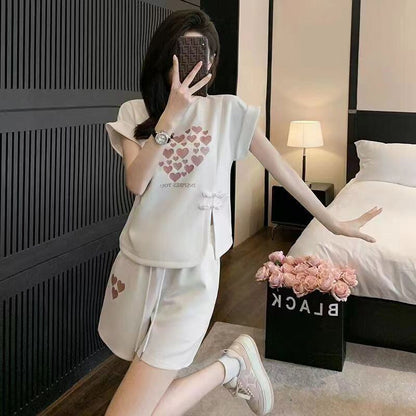 美人度アップ 特別デザイン 上品 半袖 Tシャツ ショートパンツ セットアップ ＜U-8874＞