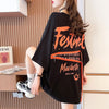 【人気商品再入荷！】   デザイン個性ゆったりミドル丈半袖Tシャツ<U-3036>