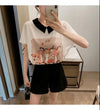美人度アップ シフォン スウィート 半袖 Tシャツ ショートパンツ セットアップ ＜U-9234＞