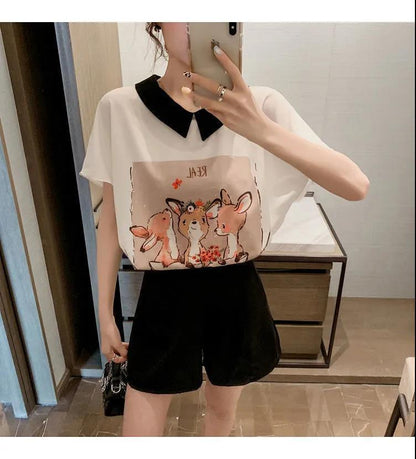 美人度アップ シフォン スウィート 半袖 Tシャツ ショートパンツ セットアップ ＜U-9234＞