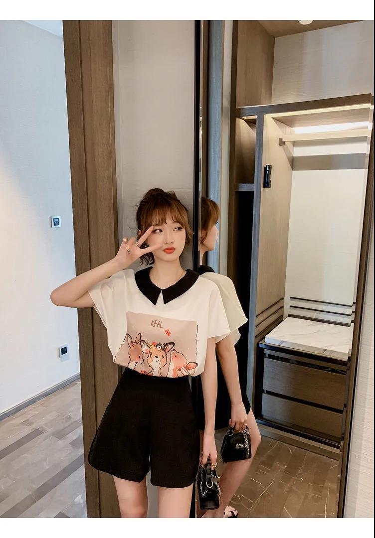 美人度アップ シフォン スウィート 半袖 Tシャツ ショートパンツ セットアップ ＜U-9234＞