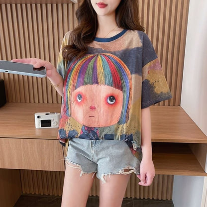 売り切れ必至 絞り染め ファッション プリント 半袖 Tシャツ＜U-8412＞