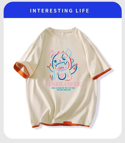 ユニセックスピュアコットン漫画プリント半袖Tシャツ<U-5115>