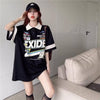 韓国系 オーバーサイズ POLOネック グラフィック ロング Tシャツ 三色 ゆったりワンピース＜U-4025＞