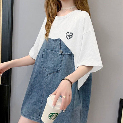 おすすめ デニム カジュアル 切り替え レイヤード風 全3色 ワンピース<U-8722>
