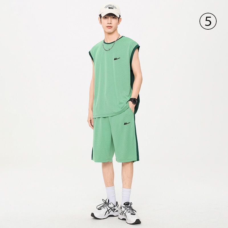 売り切れ必至 ファッション 超人気 男女兼用 ノースリーブＴシャツⅹパンツセット全5色<U-8754>
