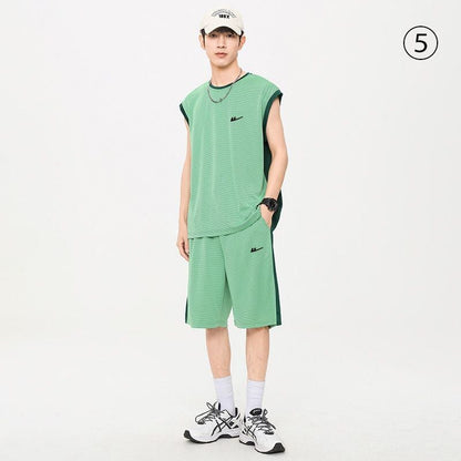 売り切れ必至 ファッション 超人気 男女兼用 ノースリーブＴシャツⅹパンツセット全5色<U-8754>