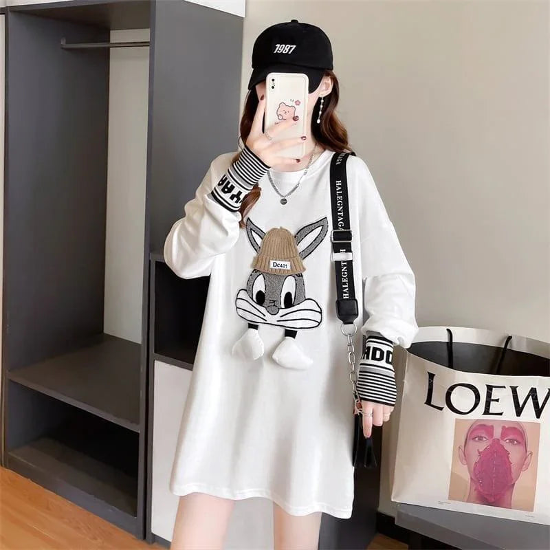 【秋の初めの割引！！】美人度アップ トップス ウサギちゃん 二色 長袖Tシャツ ＜U-4007＞