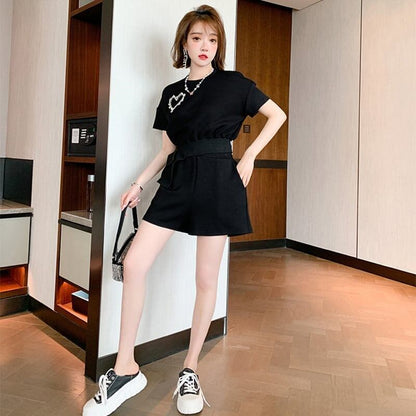 オシャレ度満点 切り替え 一目惚れ Tシャツ＋ショートパンツ セットアップ＜U-3573＞
