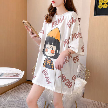新商品 ラウンドネック 好感度満載 プリント Tシャツ カットソー＜U-8477＞