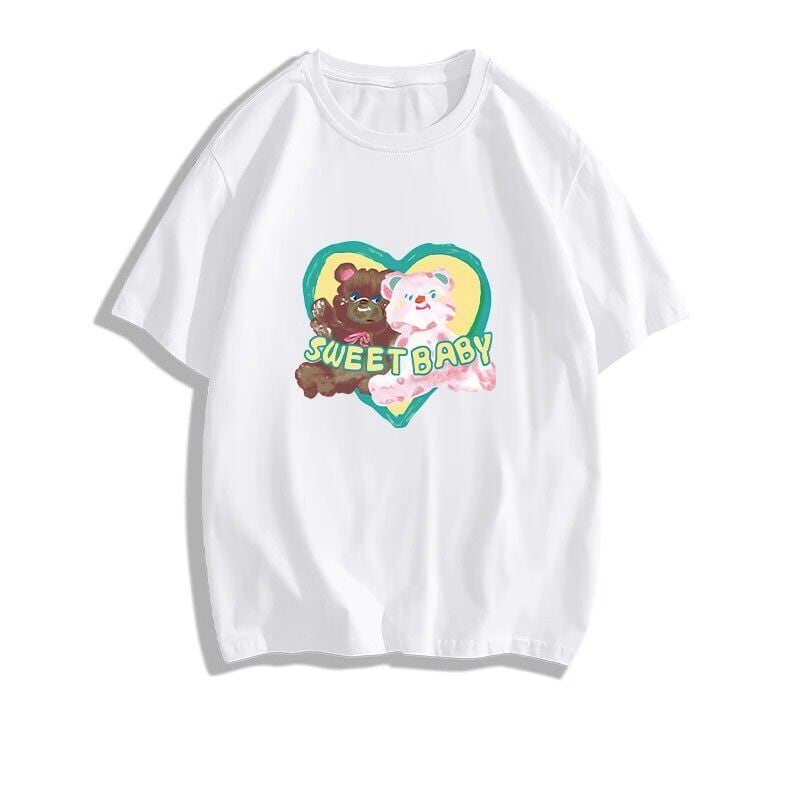 絶対欲しい大人可愛い カジュアル 高見えデザイン プリント全6色 半袖Tシャツ<U-9328>