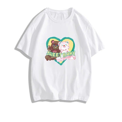 絶対欲しい大人可愛い カジュアル 高見えデザイン プリント全6色 半袖Tシャツ<U-9328>