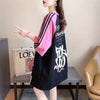 好感度UP グラフィック ストライプ柄 ラグランTシャツ ゆったり ワンピース＜U-3994＞