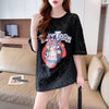 ハイエンドデザインセンスレース中空ルーズミドル丈半袖Tシャツ<U-3035>