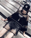 話題沸騰中 レイヤード風 アバンギャルド プリントTシャツ ゆったり半袖＜U-8102＞