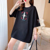 質感のいい 刺Tシャツ ラウンドネック 白 黒 ゆったり半袖＜U-3013＞