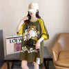 好感度UP グラフィック ストライプ柄 ラグランTシャツ ゆったり ワンピース＜U-3994＞