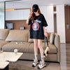 ハイエンドデザインセンスレース中空ルーズミドル丈半袖Tシャツ<U-3035>