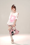 着回し力抜群 レース スウィートプリント 全2色 半袖Tシャツ ＜U-8711＞