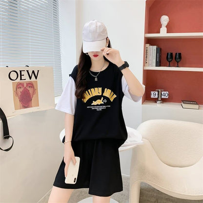 美人度アップ 切り替え チャーミング Tシャツ＋ショートパンツ セットアップ＜U-3615＞