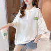 おすすめ POLOネック シンプル フリル ロング Tシャツ 三色 ゆったり半袖 ＜U-3055＞