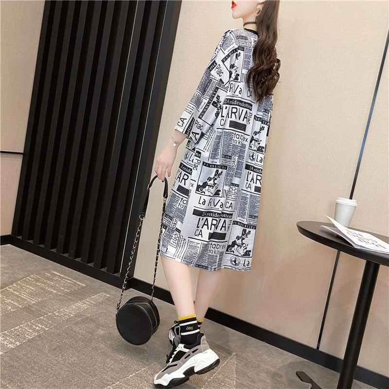 オシャレ度満点 プリント 一目惚れ 切り替え ワンピース Tシャツ カットソー＜U-3122＞